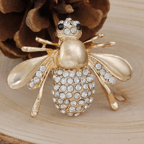 Picture of Pin Brooches Clear Rhinestone Bees Animal 