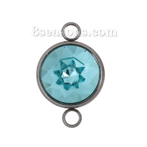 Imagen de 304 Acero Inoxidable piedra del zodíaco Conectores Ronda Tono de Plata Facetas Azul Zafiro Rhinestone 22mm x 14mm, 1 Unidad
