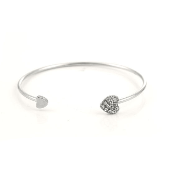 Picture of Zinc Based Alloy Open Cuff Bangles Bracelets Heart Clear Rhinestone  