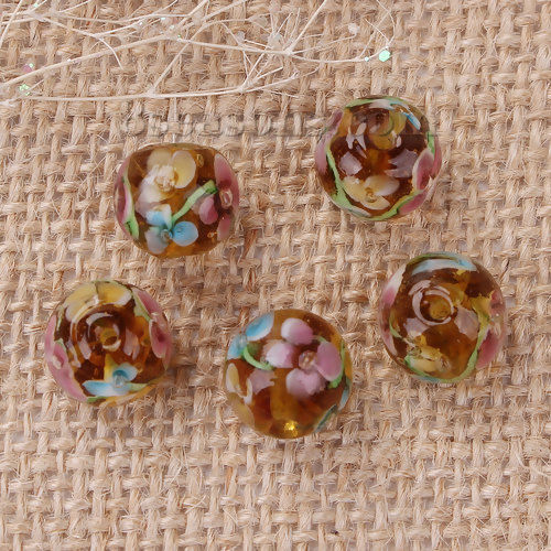 Bild von Lampwork Glas Perlen im japanischen Stil Runde Pflaumenblume Über
