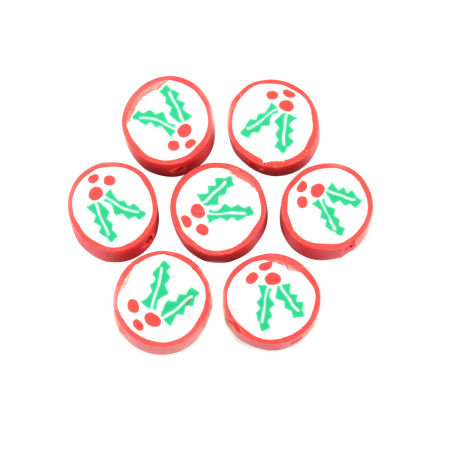 Polymer Clay Beads Round Multicolor Leaf Pattern About 12mm Dia, Hole: Approx 2.3mm, 40 PCs