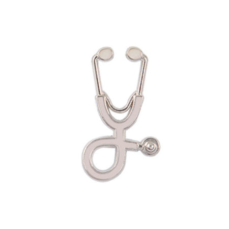 Pin Brooches Stethoscope Silver Tone White 26mm x 15mm, 1 Piece