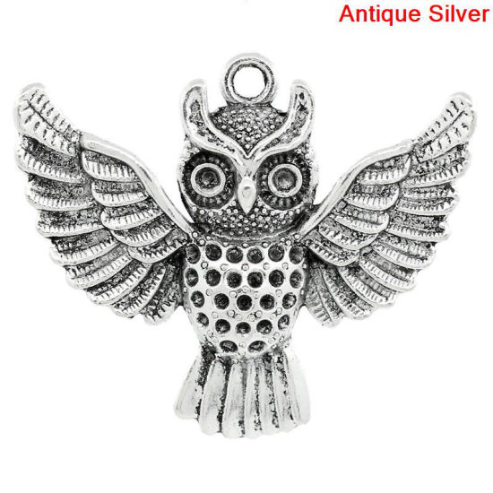 Immagine di Halloween Lega di Zinco Charm Ciondoli Gufo Argento Antico ss6 ss12 Strass Nulla Disegno 5.1cm x 4.4cm, 10 Pz