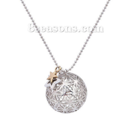 Copper Flower Of Life Necklace Ball Chain & Pentagram Star Round Hollow  