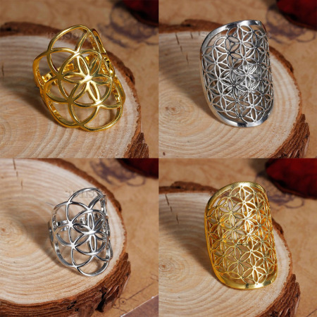 New Fashion Brass Adjustable Seed Of Life Rings Hollow Carved
