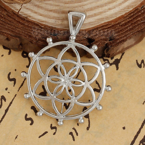 Picture of Zinc Based Alloy Flower Of Life Pendants Round Hollow 