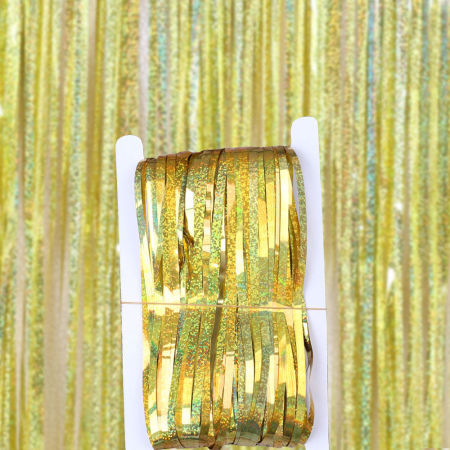 PET Curtain Fringe Tinsel Golden Tassel Laser 250cm x 100cm, 1 Packet