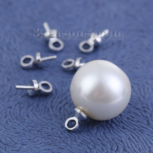 Bild von Messing Kappen Stift für Perlen Rund Silberfarbe 6mm x 3mm, Nadeldicke: 0.6mm, 200 Stück                                                                                                                                                                      
