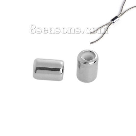 Ottone Separatori Perle Fermaglio Scorrevole e Con Nucleo in Silicone Regolabile Cilindrico Tono Argento Circa 6mm x 4mm, Foro:Circa 2.7mm, 20 Pz