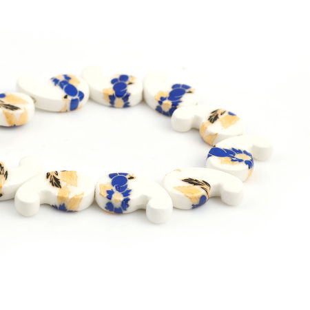 Ceramic Beads Comma Royal Blue Flower About 21mm x 13mm, Hole: Approx 1.8mm, 35cm long, 1 Strand (Approx 20 PCs/Strand)