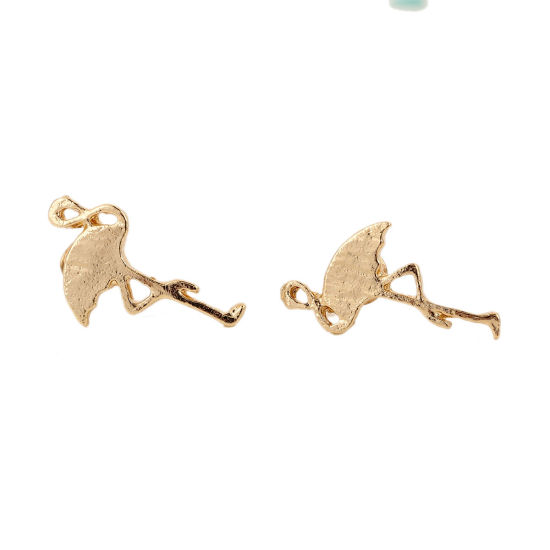 Picture of Ear Post Stud Earrings Gold Plated Flamingo 18mm x 9mm, Post/ Wire Size: (19 gauge), 1 Pair
