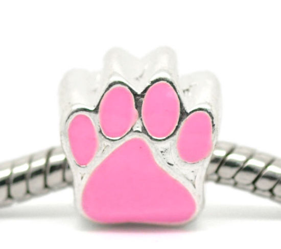 Picture of Zinc Metal Alloy European Style Large Hole Charm Beads Bear's PawEnamel About 