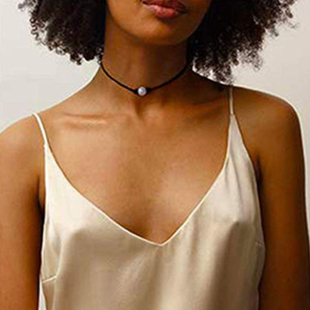 Choker Necklace Black & White Round Imitation Pearl 43cm(16 7/8") long, 1 Piece