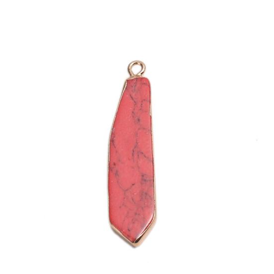 Picture of (Grade B) Red Turquoise ( Natural ) Pendants Gold Plated Red Irregular Crack 43mm x 10mm, 1 Piece