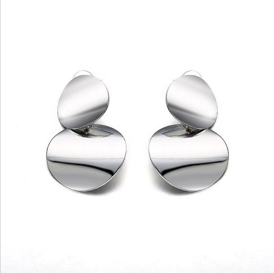 Picture of Earrings Silver Tone Round 45mm(1 6/8") x 27mm(1 1/8"), 1 Pair