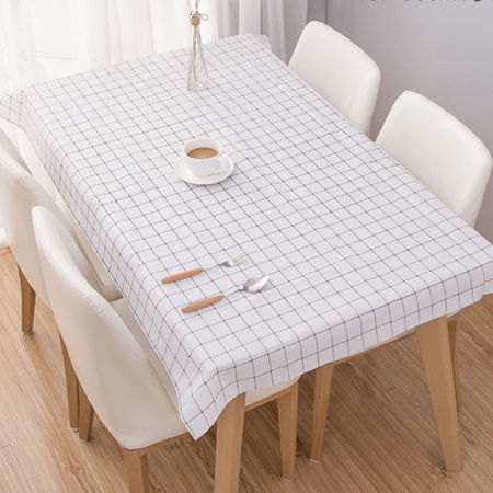 PVC Tablecloth Table Cover White Rectangle Grid Checker 137cm x 90cm, 1 PCs