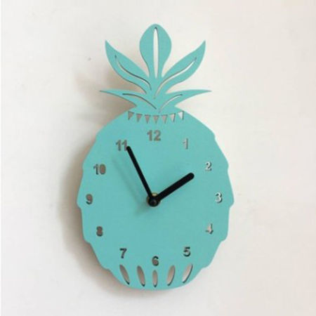 Natural Wood Hanging Decoration Alarm Clock Green Pineapple 22cm x 16cm, 1 Piece