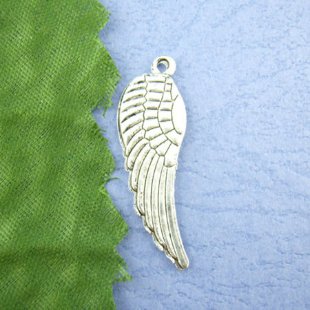 Imagen de Colgantes Aleación del Metal Del Zinc de Ángel  Ala,Raya Plata Antigua Rhinestone 30mm x 10mm, 40 Unidades