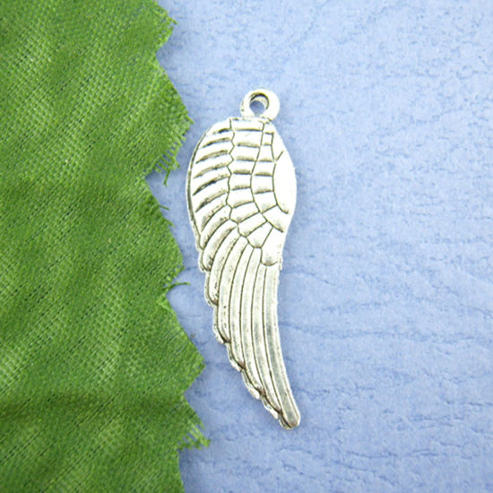 Picture of Zinc Based Alloy Pendants Angel Wing Antique Silver Color 30mm(1 1/8") x 10mm( 3/8"), 40 PCs