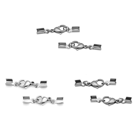 Bild von Edelstahl Cord Ende Crimpkappen für Schmuck Halskette Armband Rechteck mit Hummer Krallenverschluss