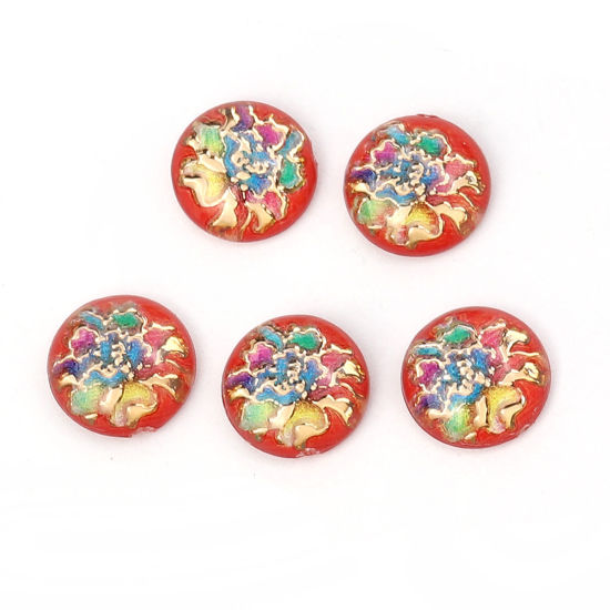 Picture of Acrylic Dome Seals Cabochon Round Red Flower Pattern 10mm( 3/8") Dia, 200 PCs