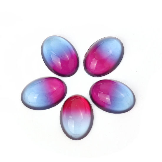 Image de Cabochon Dôme en Verre Ovale Dos Plat Fuchsia 18mm x 13mm, 10 Pcs