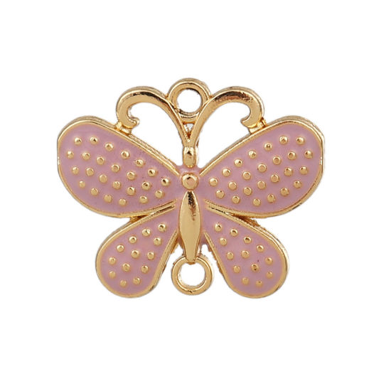 Picture of Zinc Based Alloy Connectors Butterfly Animal Gold Plated Light Pink Enamel 25mm x 20mm, 10 PCs
