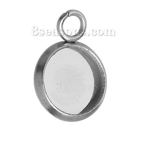 Bild von Cabochon-Einstellanhänger aus rostfreiem Stahl, rund