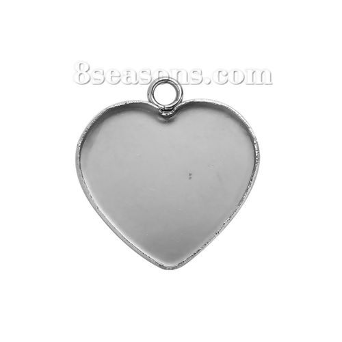 Bild von 304 Edelstahl Charms Herz Silberfarbe Cabochon Fassung (für 19mmx17mm) 22mm x 20mm, 10 Stück