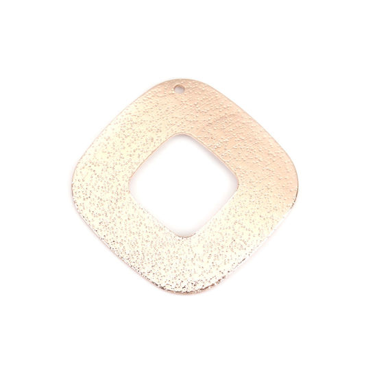 Picture of Brass Pendants Rose Gold Rhombus Texture Sparkledust 35mm x 35mm, 5 PCs                                                                                                                                                                                       