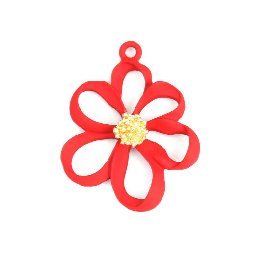 Imagen de Zamak Colgantes Flor Chapado en Oro Rojo Pintura 31mm x 25mm, 5 Unidades