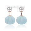 Picture of Acrylic Double Sided Ear Post Stud Earrings Pentagram Star Ball White & Light Blue Pearl Imitation Rubberized 8mm( 3/8") Dia. 16mm x15mm( 5/8" x 5/8"), Post/ Wire Size: (21 gauge), 1 Pair