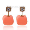 Picture of Double Sided Ear Post Stud Earrings Square Clear Rhinestone Acrylic Rubber Imitation 