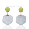 Picture of Acrylic Double Sided Ear Post Stud Earrings Cube Ball Light Green & Gray Rubberized 8mm( 3/8") Dia. 14mm x14mm( 4/8" x 4/8"), Post/ Wire Size: (21 gauge), 1 Pair