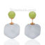 Imagen de Nueva Moda Acrílico Pendientes de dobles caras Cubo Globoso Verde Claro & Gris Imitación de Goma Con Tapones 8mm 14mm x14mm, Post/ Wire: (21 gauge),1 Par