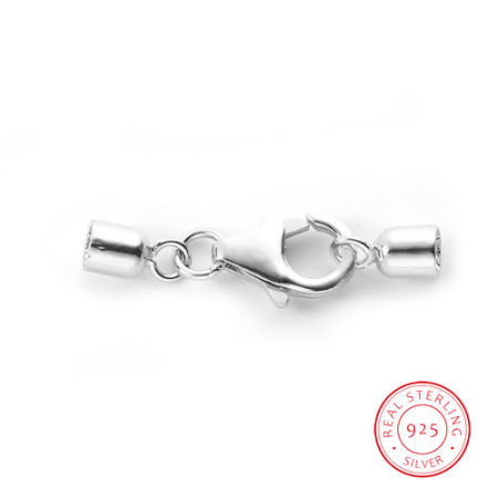 Sterling Silber Schnur Endkappen für Halskette Rund Silbrig (für 2.5mm Schnur) 25mm x 7mm, 1 Set