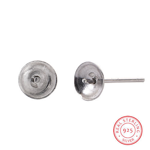 Image de Boucles d'Oreilles Puces en Argent Pur Rond Argent (Convenir aux Perles: 6mm) 13mm x 6mm, Epaisseur de Fil: (21 gauge), 1 Paire