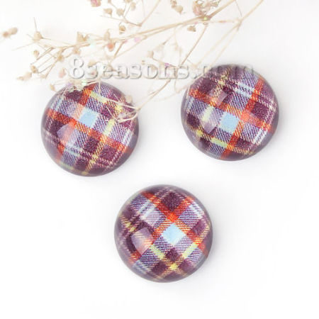 Resin Dome Seals Cabochon Round Multicolor Grid Checker Pattern Transparent 16mm( 5/8") Dia, 30 PCs