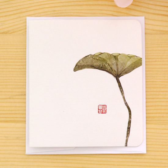 Picture of White - Lotus leaf creative classical Chinese style greeting card White minimalist message diy folding birthday Christmas New Year's greeting card