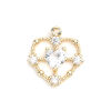 Picture of Brass Valentine's Day Charms Gold Plated Heart Hollow Clear Rhinestone 15mm x 14mm, 2 PCs