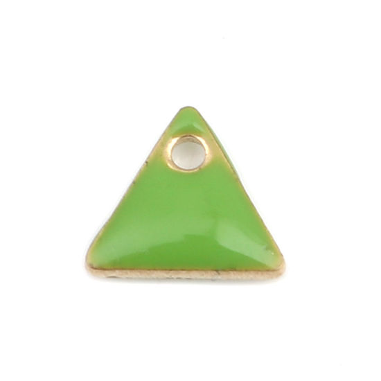 Image de Breloques Sequins Emaillés Double Face en Laiton Triangle Doré Vert-Fruit 8mm x 7mm, 10 Pcs