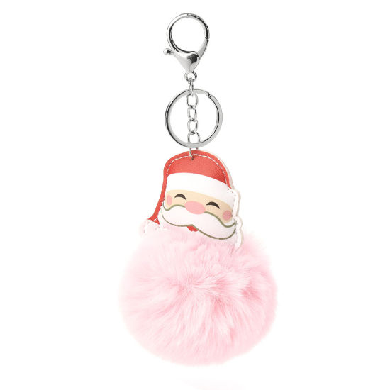 Picture of Plush Keychain & Keyring Christmas Santa Claus Pink Pom Pom Ball 18cm x8cm - 17cm x7.5cm, 1 Piece