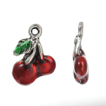 Zinc Based Alloy Charms Cherry Fruit & Enamel