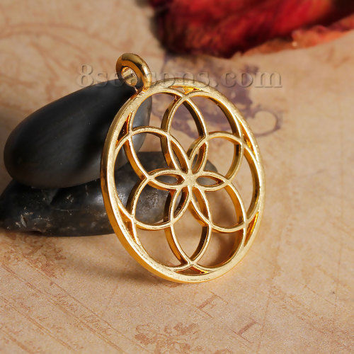 Picture of Zinc Based Alloy Seed Of Life Pendants Round Hollow Carved 