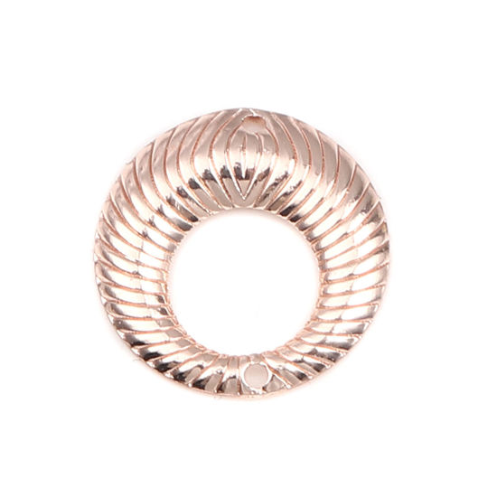 Bild von Messing Verbinder Rund Rosegold Streifen Hohl 19mm D., 5 Stück