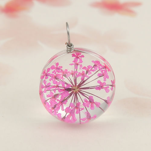 Picture of Real Dried Flower Transparent Glass Globe Bubble Bottle Charms 