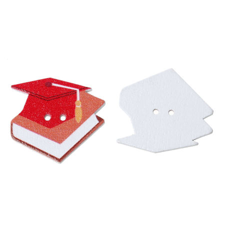 Immagine di Gioielli di graduazione Legno Bottone da Cucire ScrapbookBottone Libro Rosso Due Fori 26mm x 23mm, 20 Pz