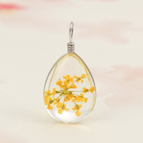 Picture of Real Dried Flower Transparent Glass Globe Bubble Bottle Charms Drop 