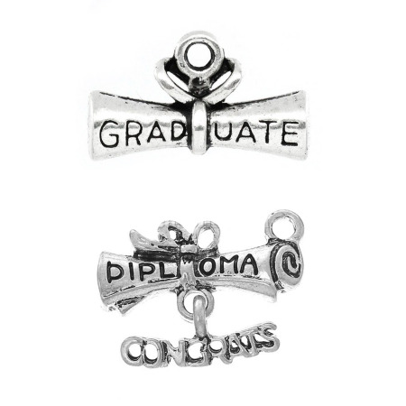 Graduation Jewelry Zinc Based Alloy Charms Diploma Message "GRADUATE" Carved 
