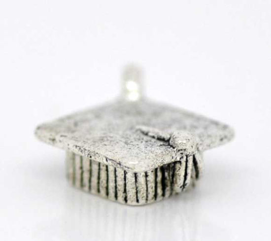 Picture of Graduation Jewelry Zinc Based Alloy 3D Charms Doctorial Hat Antique Silver Color 17mm( 5/8") x 13mm( 4/8"), 20 PCs